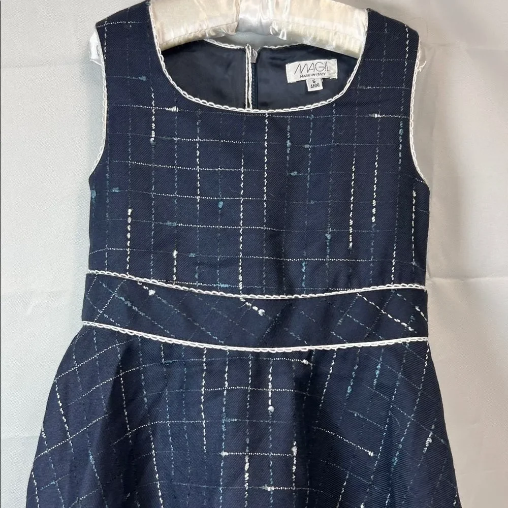 Magil Navy Blue sleeveless wool embroidered dress size 5 years NWT